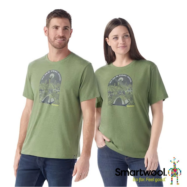 【SmartWool】男女 塗鴉Tee 美麗諾羊毛圓領短袖T恤(恬靜郊山).運動上衣/SW002602-N06 蕨綠✿30E010